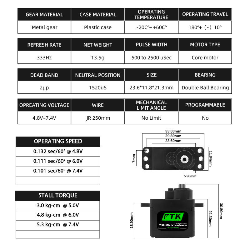 PTK 7455MG-D servo 12g Digital - Rc Hobby Grade 리뷰 및 가격