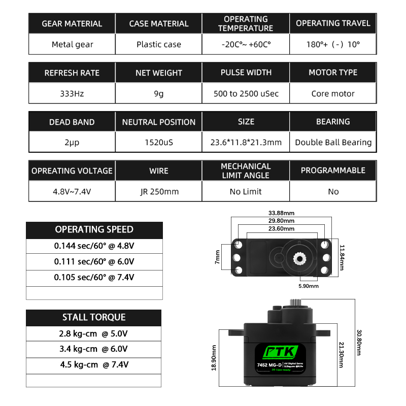PTK 7452 MG-D 9g Digital Servo - Rc Hobby Grade 리뷰 및 가격